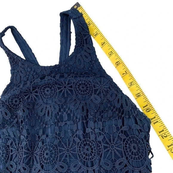 Hollister Crochet Halter Racerback Cut Out Mini Sheath Dress Women Size M Navy - Picture 12 of 16
